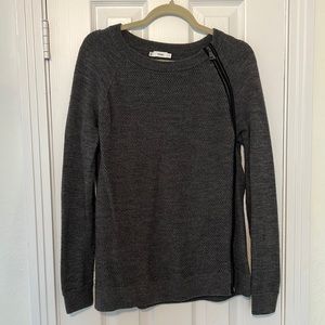 Vince Grey Textured Sweater with Leather Side Zip